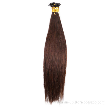 Aisi Hair 10A Unprocessed Color 2# Human Hair Double Drawn Pre Bonded Keratin I Tip Human Hair Extension For Women